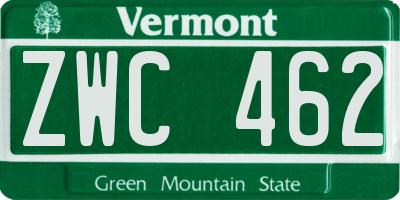 VT license plate ZWC462