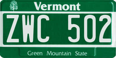 VT license plate ZWC502