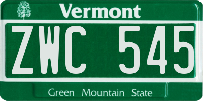 VT license plate ZWC545