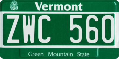 VT license plate ZWC560