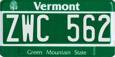 VT license plate ZWC562