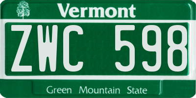 VT license plate ZWC598