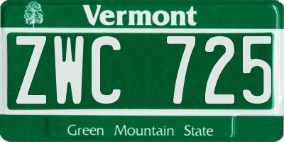 VT license plate ZWC725
