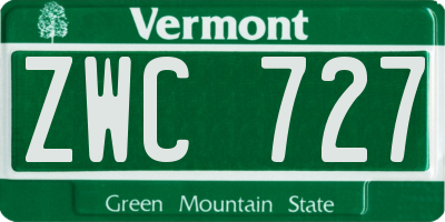 VT license plate ZWC727