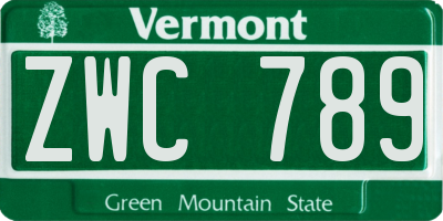 VT license plate ZWC789