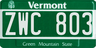 VT license plate ZWC803