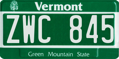 VT license plate ZWC845