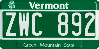 VT license plate ZWC892