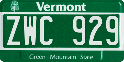 VT license plate ZWC929