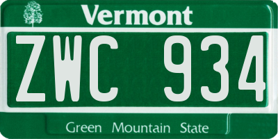 VT license plate ZWC934