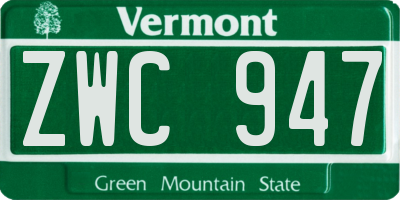 VT license plate ZWC947