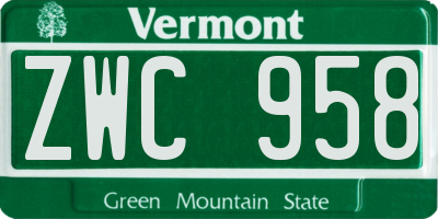 VT license plate ZWC958