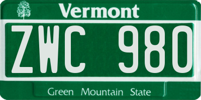 VT license plate ZWC980