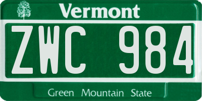 VT license plate ZWC984
