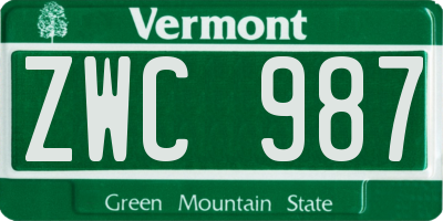 VT license plate ZWC987