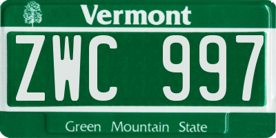 VT license plate ZWC997