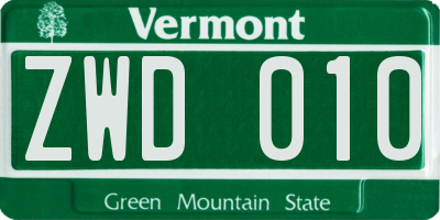 VT license plate ZWD010