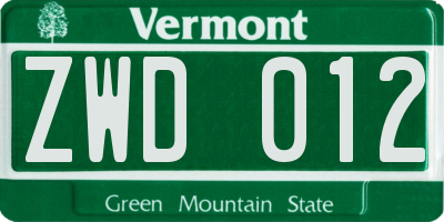 VT license plate ZWD012
