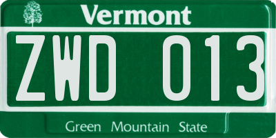 VT license plate ZWD013