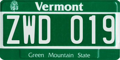 VT license plate ZWD019