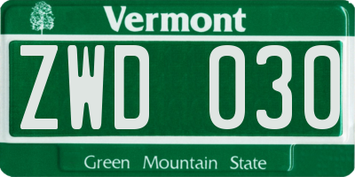 VT license plate ZWD030