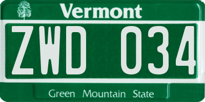 VT license plate ZWD034