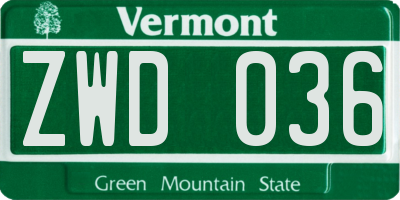 VT license plate ZWD036
