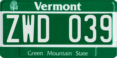 VT license plate ZWD039