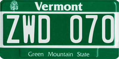VT license plate ZWD070