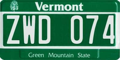 VT license plate ZWD074