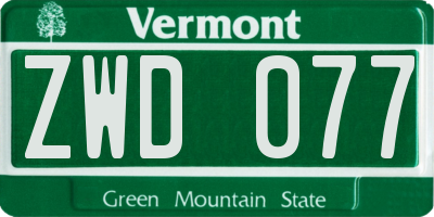 VT license plate ZWD077