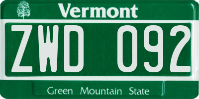 VT license plate ZWD092