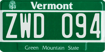 VT license plate ZWD094