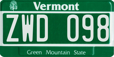 VT license plate ZWD098
