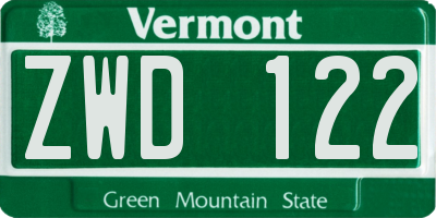 VT license plate ZWD122