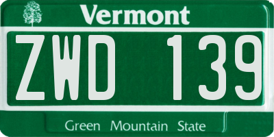 VT license plate ZWD139