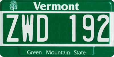 VT license plate ZWD192