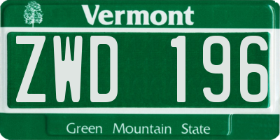 VT license plate ZWD196