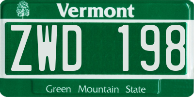 VT license plate ZWD198