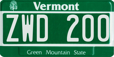 VT license plate ZWD200