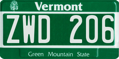 VT license plate ZWD206