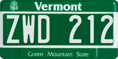 VT license plate ZWD212