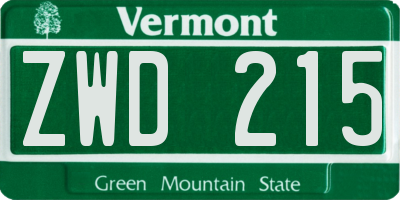 VT license plate ZWD215