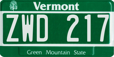 VT license plate ZWD217