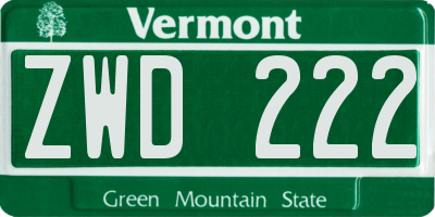 VT license plate ZWD222