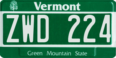 VT license plate ZWD224