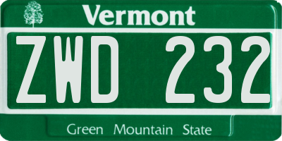 VT license plate ZWD232