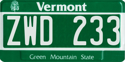 VT license plate ZWD233
