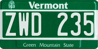 VT license plate ZWD235