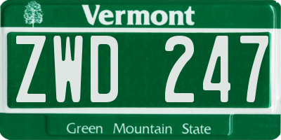 VT license plate ZWD247